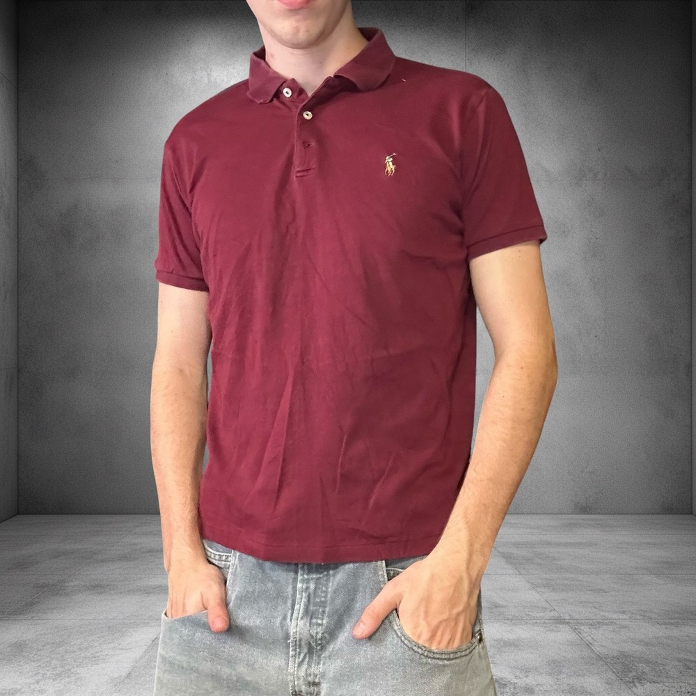 Polo Ralph Lauren Mens Large Custom Slim Fit Short Sleeve Polo Shirt Burgundy